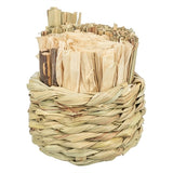 Trixie grass basket with hay, corn leaves, wooden sticks