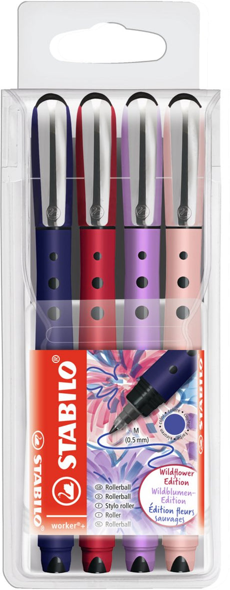 Stabilo worker+ - rollerball 0,5 mm - naturecolors wildflower - etui med 4 farger