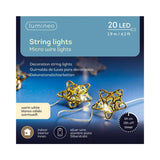 Iluminação decorativa Lumineo micro LED, 20 luzes com estrelas, metal com temporizador, funciona com bateria