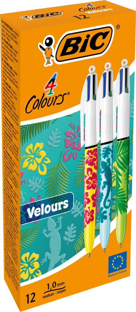 Bic 4-barvni velur izvlečni kemični svinčnik - različni dekorji džungle - škatla 12 kosov - srednja konica 1 mm