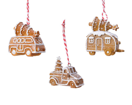 Decoris pingente de Natal carros de gengibre poliresina 7x4,5x7,5cm
