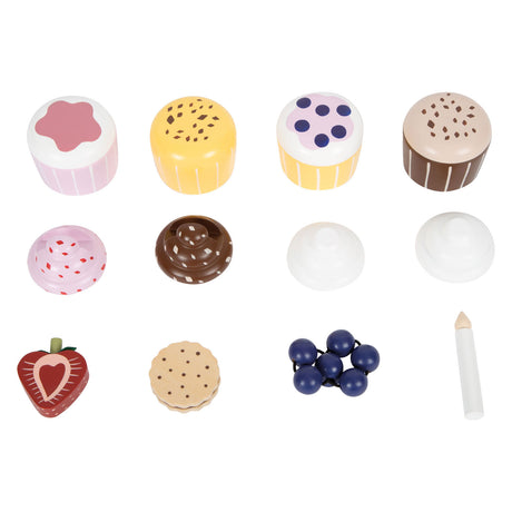 Klenge Fouss - hëlzent Spill Iessen etagere mat Cupcaken, 13 Stécker.