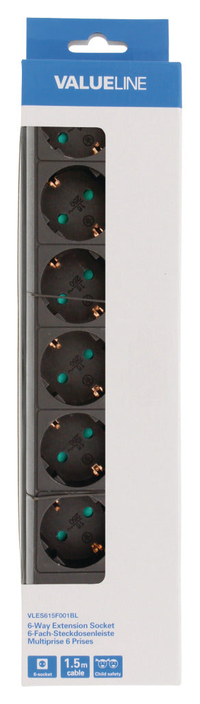 Valueline vles615f001bl socket 6-way 1.50 m black