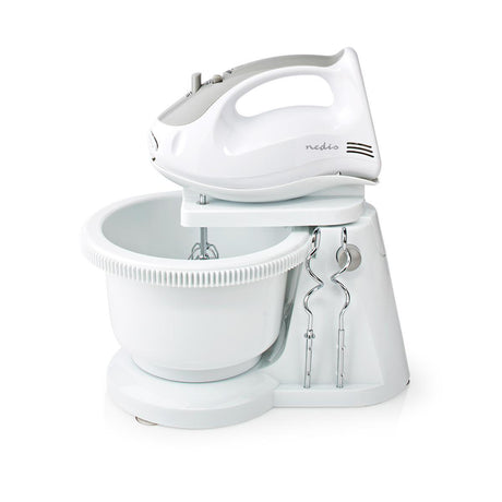 Nedis Kahm110CWT Hand Mixer 200 W 5-Speed ​​Turbo Function Turning Bowl 2 Dough Hooks 2 Beaters Gray White