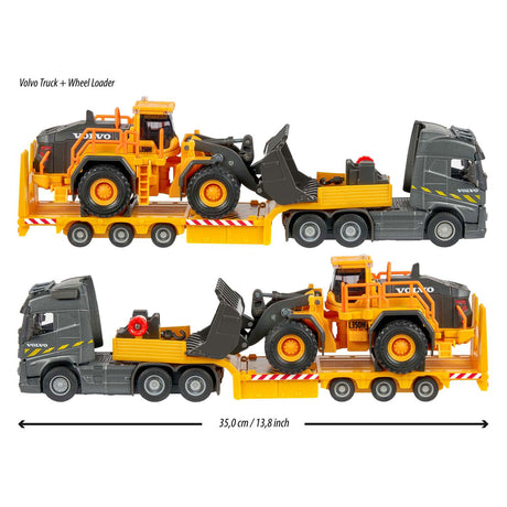 Majorette Volvo FH16 truck with semi-trailer and wheel loader