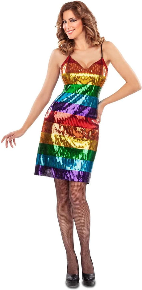 Mom funcompany regenboog jurk met spaghetti bandjes - maat s