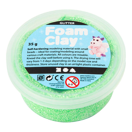 Foam clay ®, glitter, green, 35 gr 1 box