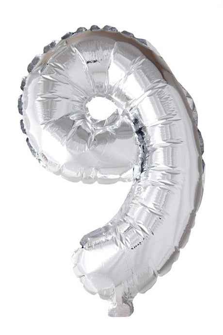 Uimhir balún scragall Globos '9' airgid 40cm