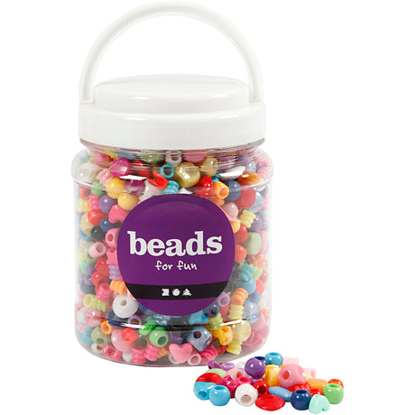 Koraliki plastikowe firmy Creativ, wielkość 6-20 mm, wielkość dziurki 1,5-6 mm, ok. 1175 sztuk, 390 g, 700 ml 1 opakowanie