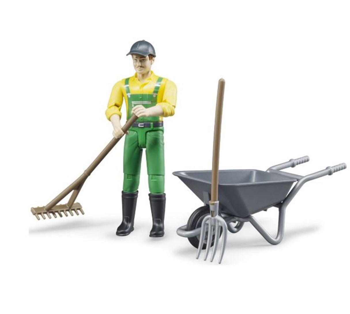 Bruder figursett primal med trillebår, gaffel og rake