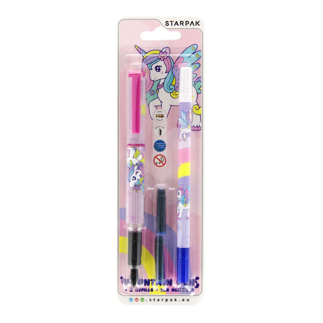 Fountain pen with 2 refills and unicorn ink remover