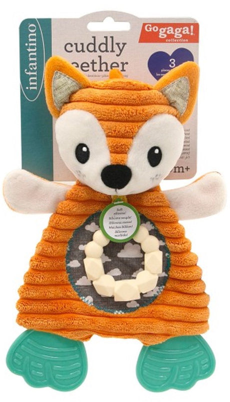 Infantino igračka za zobke fox cuddly toy - senzorične otroške igrače oranžno bele.