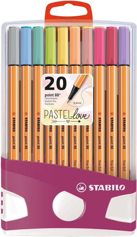 Stabilo point 88 - fineliner 0.4 mm - pastel parade - set with 20 different colors - including 10 pastel colors