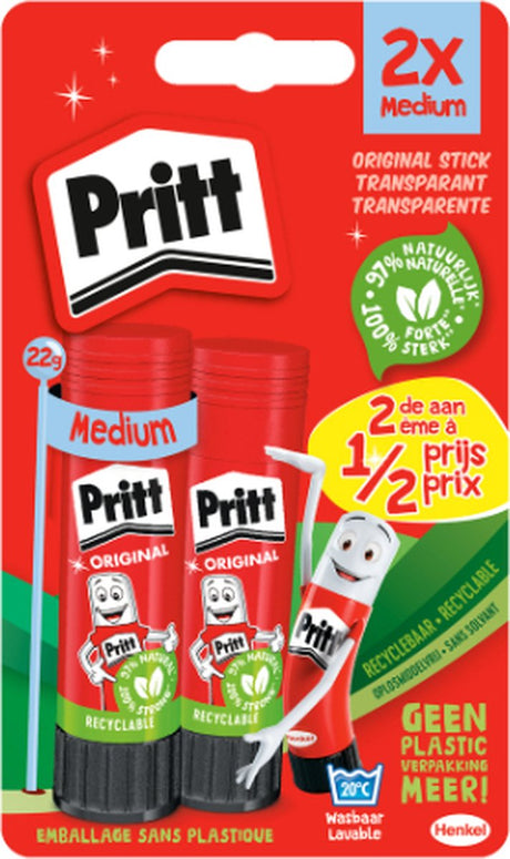 Pritt Klebestift Original Duopack – 2 x 22g – lösungsmittelfrei auswaschbar