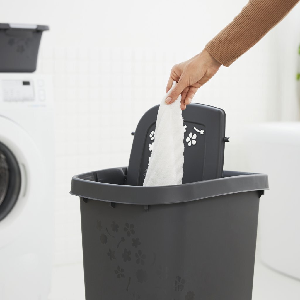 Rotho flowers laundry collector 44.7x34.7x60.5 55l anthracite