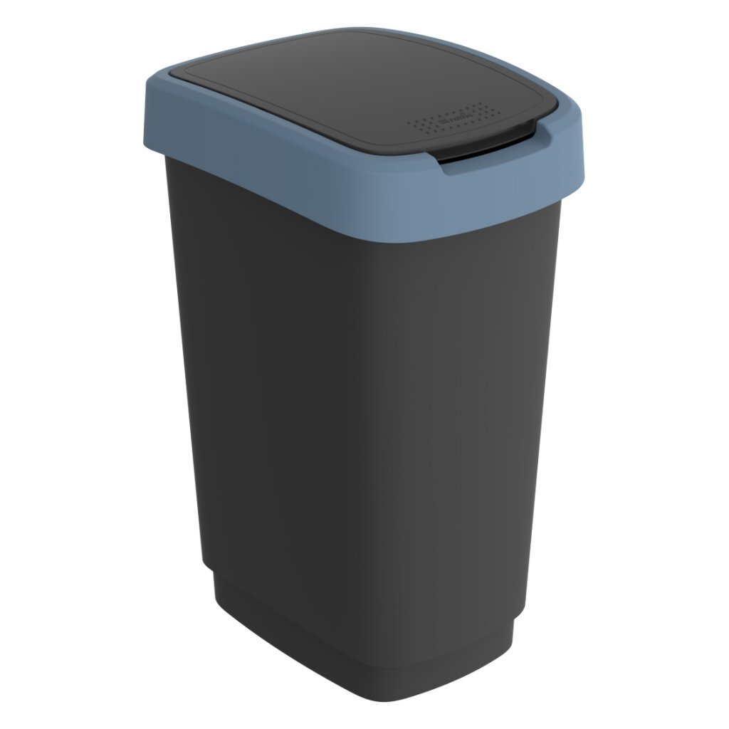 Rotho Twist Offallcontainer mat Schwenkdeckel 25l - schwaarz blo - BPA-fräi - inkl 6 Stickeren fir verschidde Offallstroum