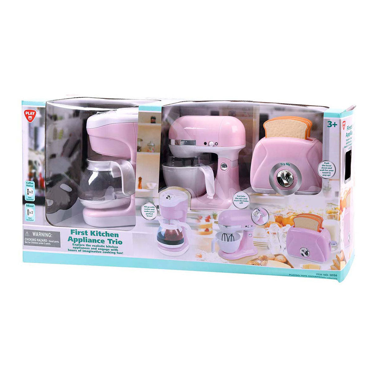 Playgo kitchen mixer - coffee maker and toaster pink - 7 pieces.