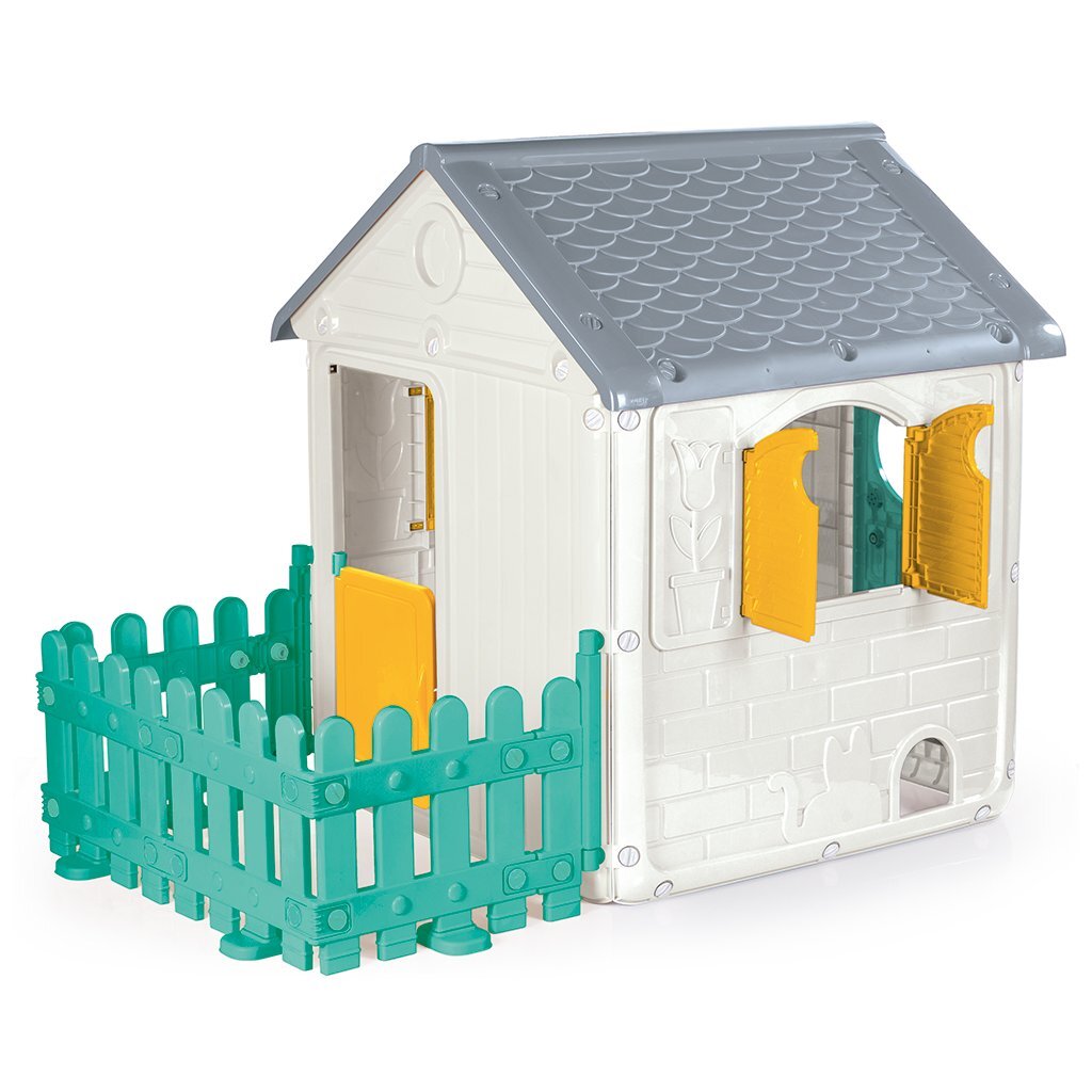 Maisonnette Dolu avec sonnette de portail de jardin blanc vert gris jaune 122,5x156x104cm