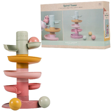 Rubo toys little dutch spiral tower pink - marble track - 5 parts - 3 balls - stacking tower