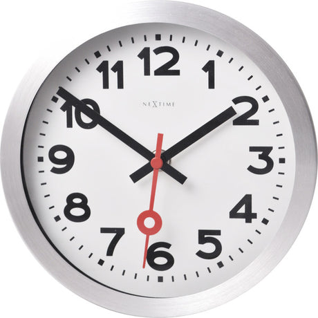 Nexttime station – wall clock table clock – 19 cm – brushed aluminum – white