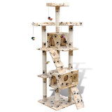 Vidaxl Cat Scratching Post med benavtryck och 2 hus 170 cm beige