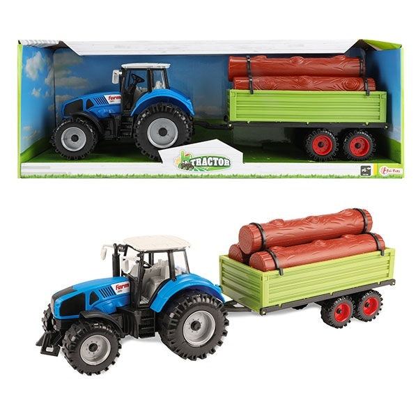 Traktor med semitrailer och trädstammar frite 20cm