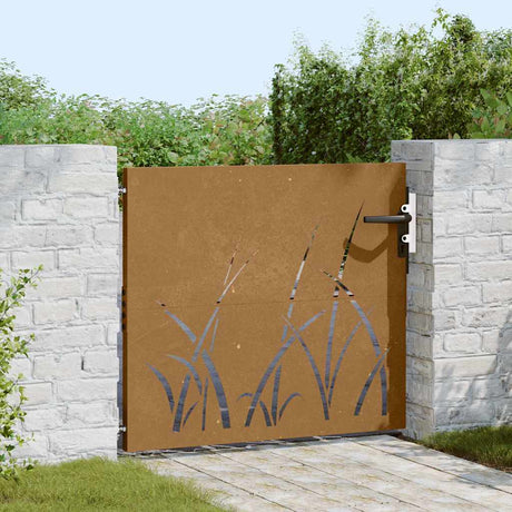 Vidaxl gate 85x100 cm grass design corten steel