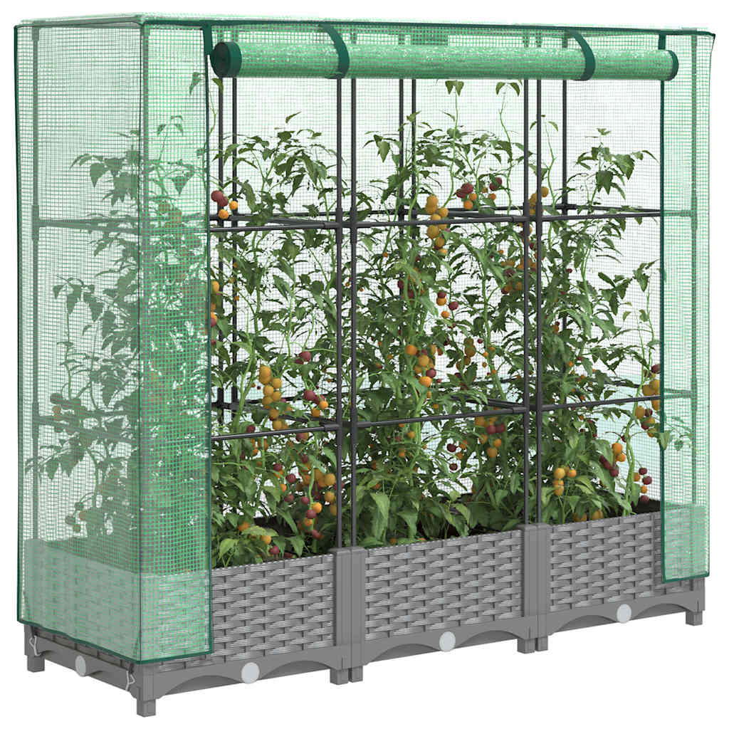 Vidaxx planter raised with greenhouse cover 120x40x123 cm rattan look