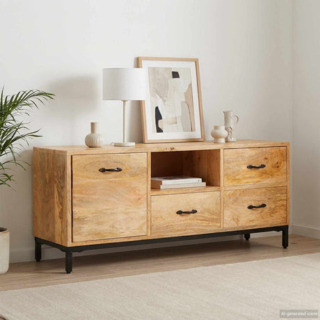 Vidaxl tv-meubels met lade bruin 110 x 30 x 46 cm massief mango hout