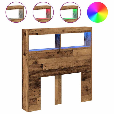 Vidaxl hoofdbordkast met led 100x17x102 cm oud hout