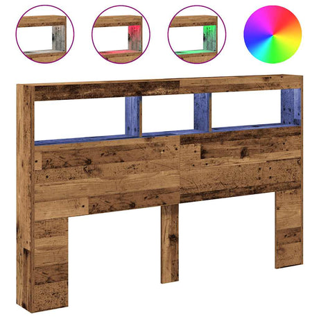 Vidaxl hoofdbordkast met led 160x17x102 cm oud hout