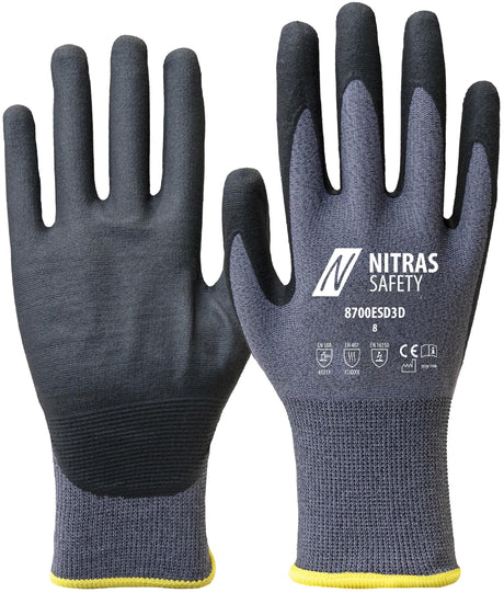 Nitras safety fine knit glove 8700esd3d gray size 8 nitras