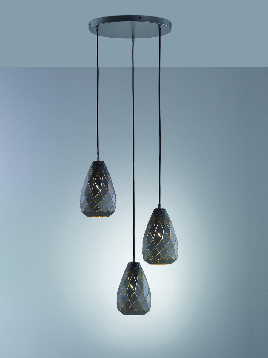 Trio onyx - hanging lamp - anthracite - excl. 3x E27 4 W - ceiling mounting - height adjustable