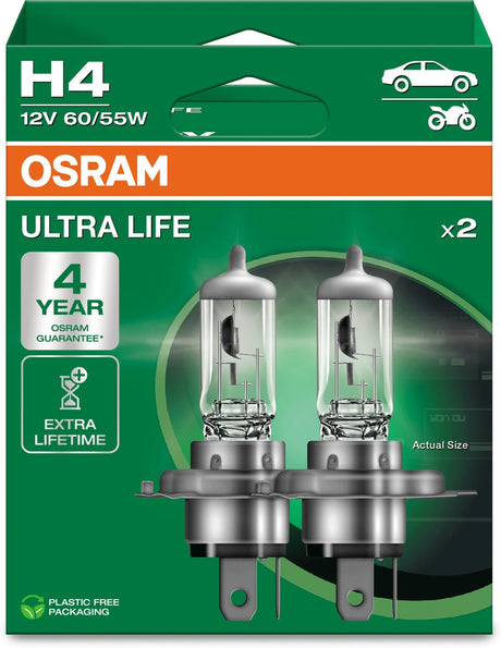Osram ultra life series - halogen vehicle lamp - h4 - long lifespan - 4 year warranty