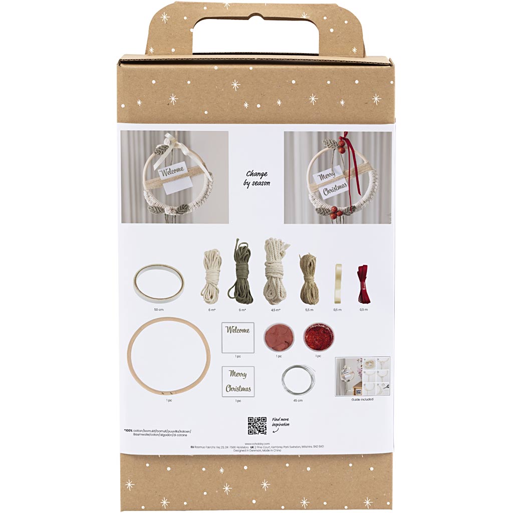 Creativ company https: www.cchobby.nl hobbyset-macrame-christmas wreath-moss green-christmas red-off-white-1-doos