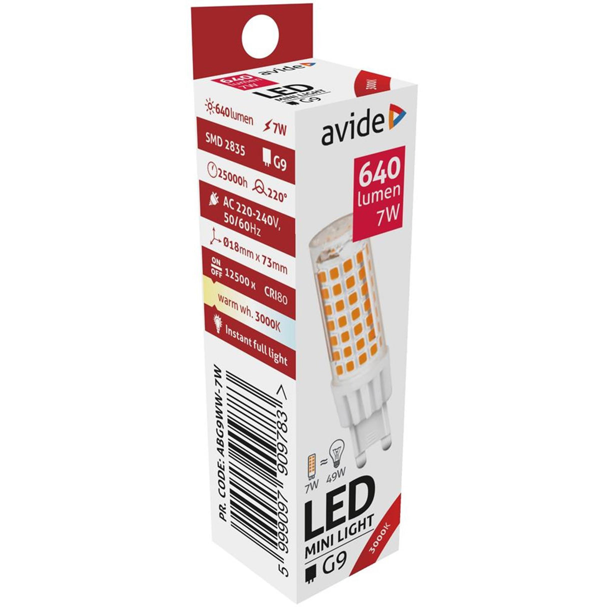 Fan le lampa stiúir 7 W, feistiú G9, 3000 Kelvin bán te, 640 lúman.