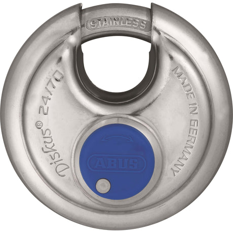 Abus diskushänglås - 70 mm - rostfritt stål - med blå skyddshatt (förpackad i blister)