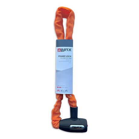 Orange Lynx Cityline M Chain Lock - 85cm, hardened steel, 5.5mm square links, weatherproof, auto-click, 3 keys