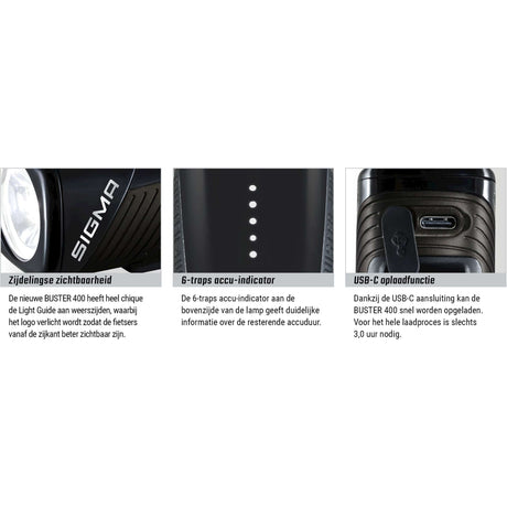 Sigma Headlight Buster 400 LED Li-ion Battery USB