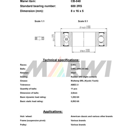 Jungtinis rutulinis guolis rutulinis guolis CB-040 8x16x5