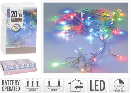 Home styling string lighting 20 LED - 2 meters - multicolour with timer