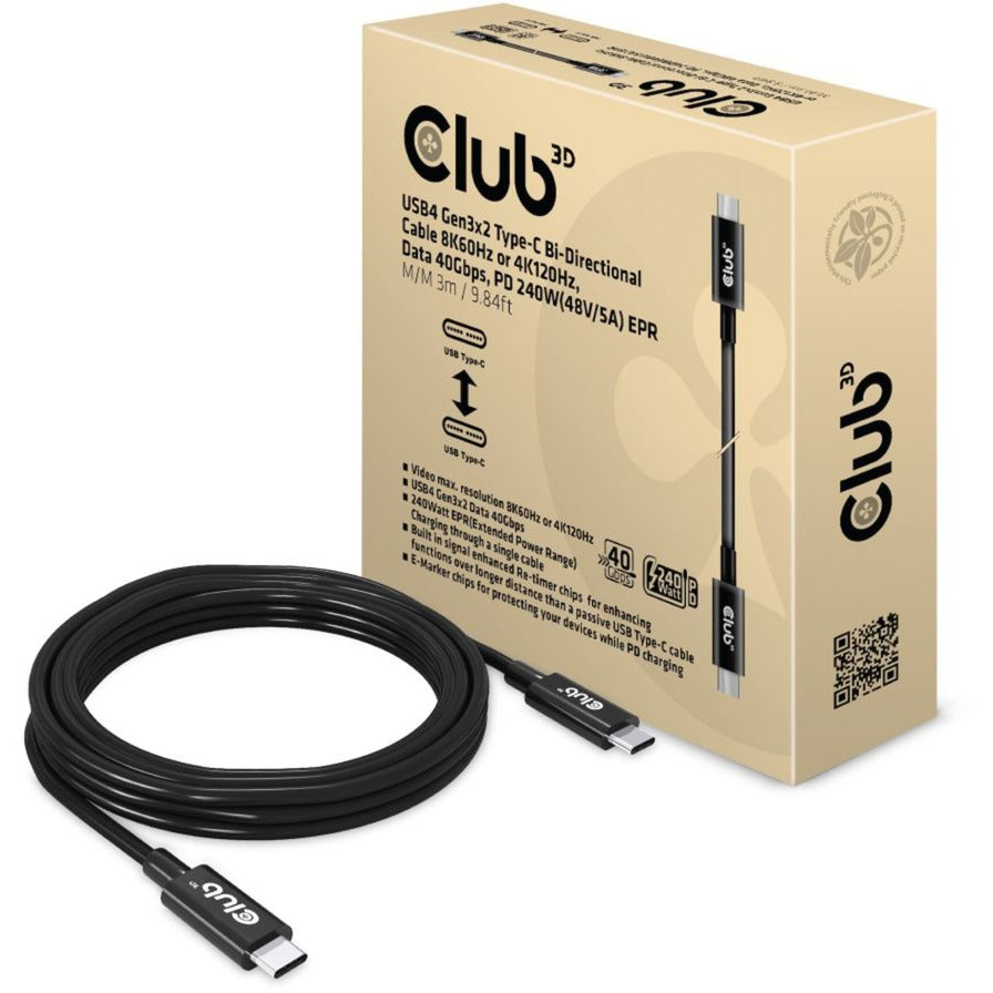 Club 3D USB4 GEN3X2 Type-C Bi-riktningskabel, 3 meter