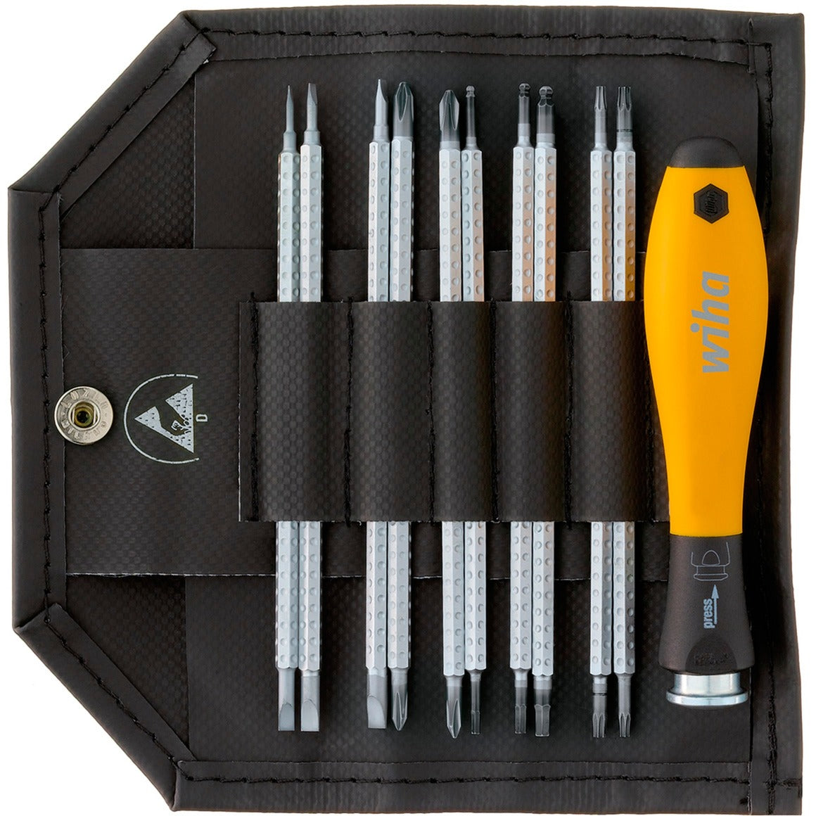 Wiha Screwdriver with Interchangeable Blade Set System 4 ESD (Yellow Black, 12-piece, incl. roll-up case)