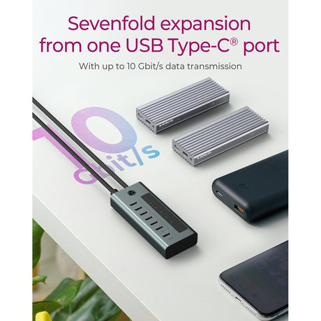 Icy Box 7-port USB-C 3.2 Gen 2 USB-hub (blue-grey)