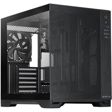 Chieftec Visio Air Midi Tower Gehäuse (schwaarz | 2x USB-A | 1x USB-C | temperéiert Glas)