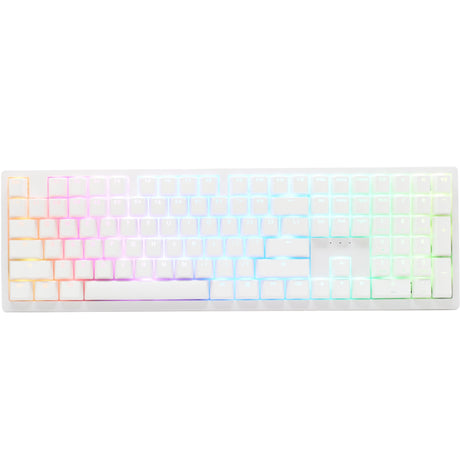 Ducky zero 6108 czysta biała mechaniczna klawiatura do gier rgb (biała, układ amerykański (qwerty), wiśnia mx2a czerwona, 100%, diody rgb, double-shot pbt, hot swap, 2,4 ghz | bluetooth | usb-c)