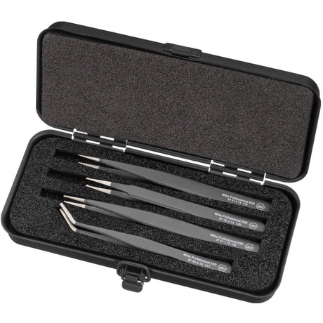 Wiha SMD tweezer set professional ESD gripping tweezers (black)