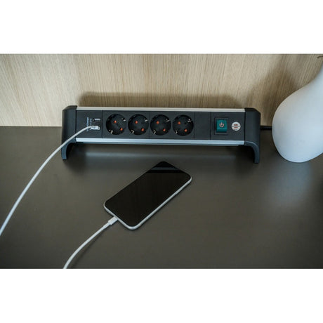 Brennenstuhl alu-office-line power strip with USB charging function 4-way switchable power strip