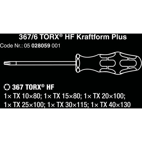 Wera 367 6 torx hf screwdriver set kraftform plus + rack (black green, 6-piece)