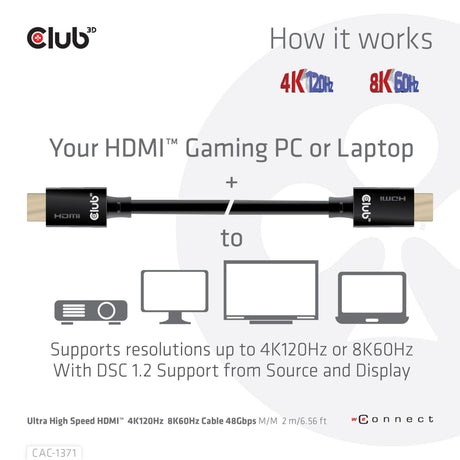 Kabel HDMI Club 3D ultra high speed (czarny, 1 metr, 4K 120 Hz, 8K 60 Hz, 48 Gb/s)